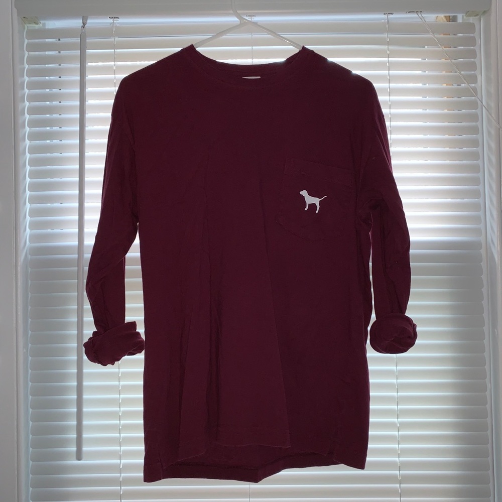 PINK Victoria’s Secret maroon white long sleeve! - Picture 3 of 4